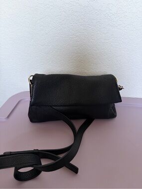 Vince Camuto Black Pebbled Leather Fold-Over Crossbody